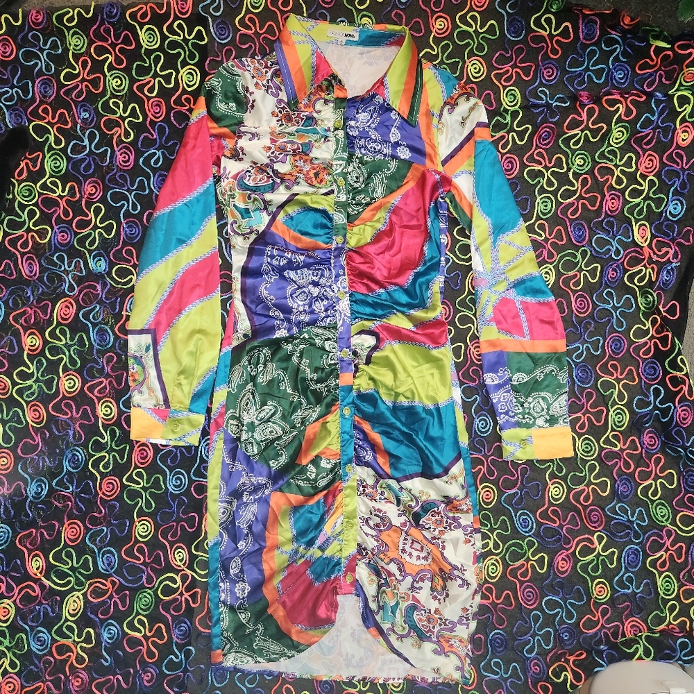 Fashion Nova Multicolor Long Sleeve Dress